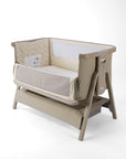 CoZee Air 2 bedside crib in cocoa with side open, storage, 6 height positions, in a white background