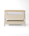 CoZee Air 2 bedside crib in sand with mesh sides, storage, 6 height positions, in a white background