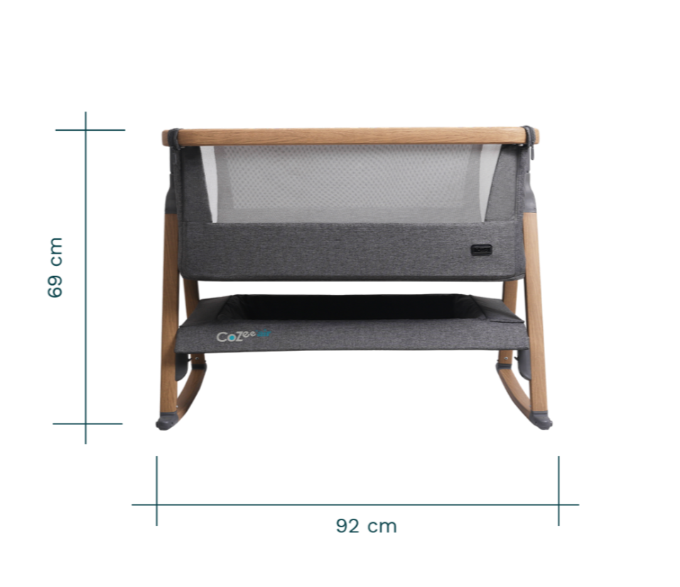 CoZee Air in Oak and Charcoal Dimensions Front View