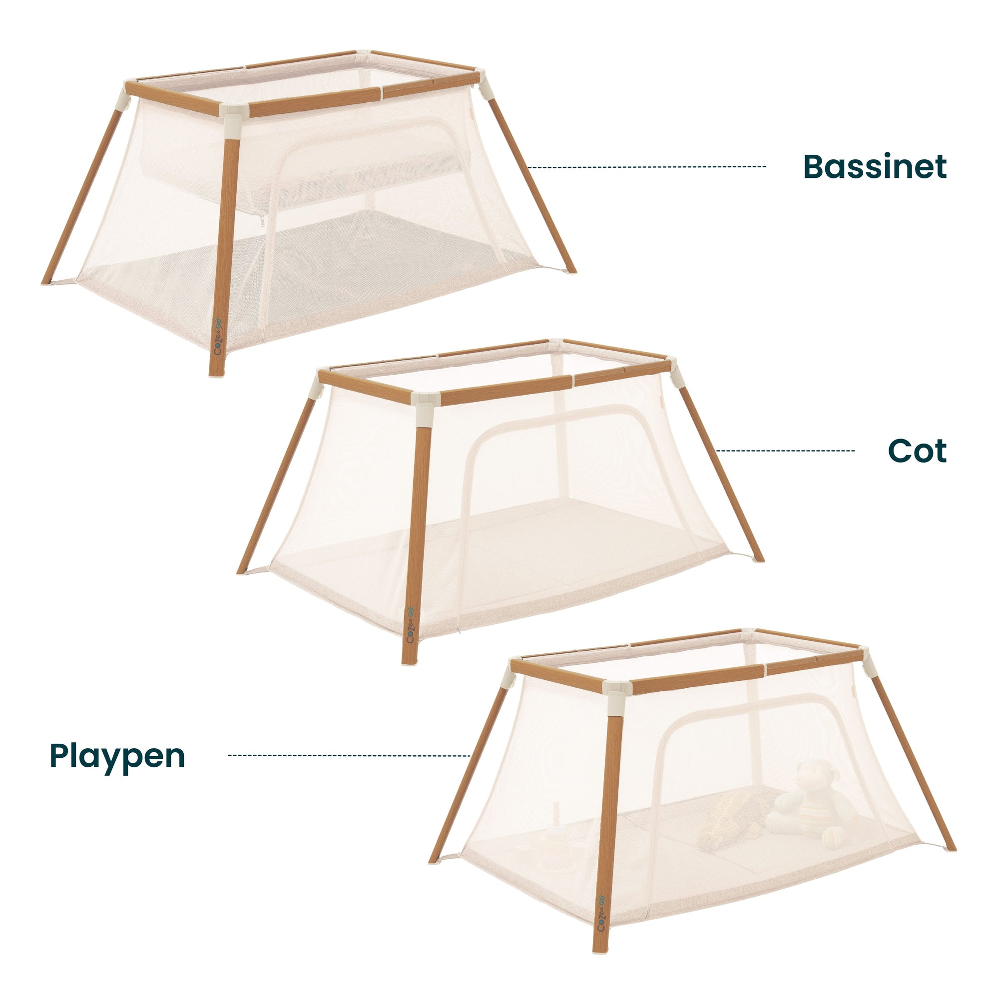 CoZee Go Travel Cot in bassinet cot and playpen mode – lightweight multifunctional design for travel versatility