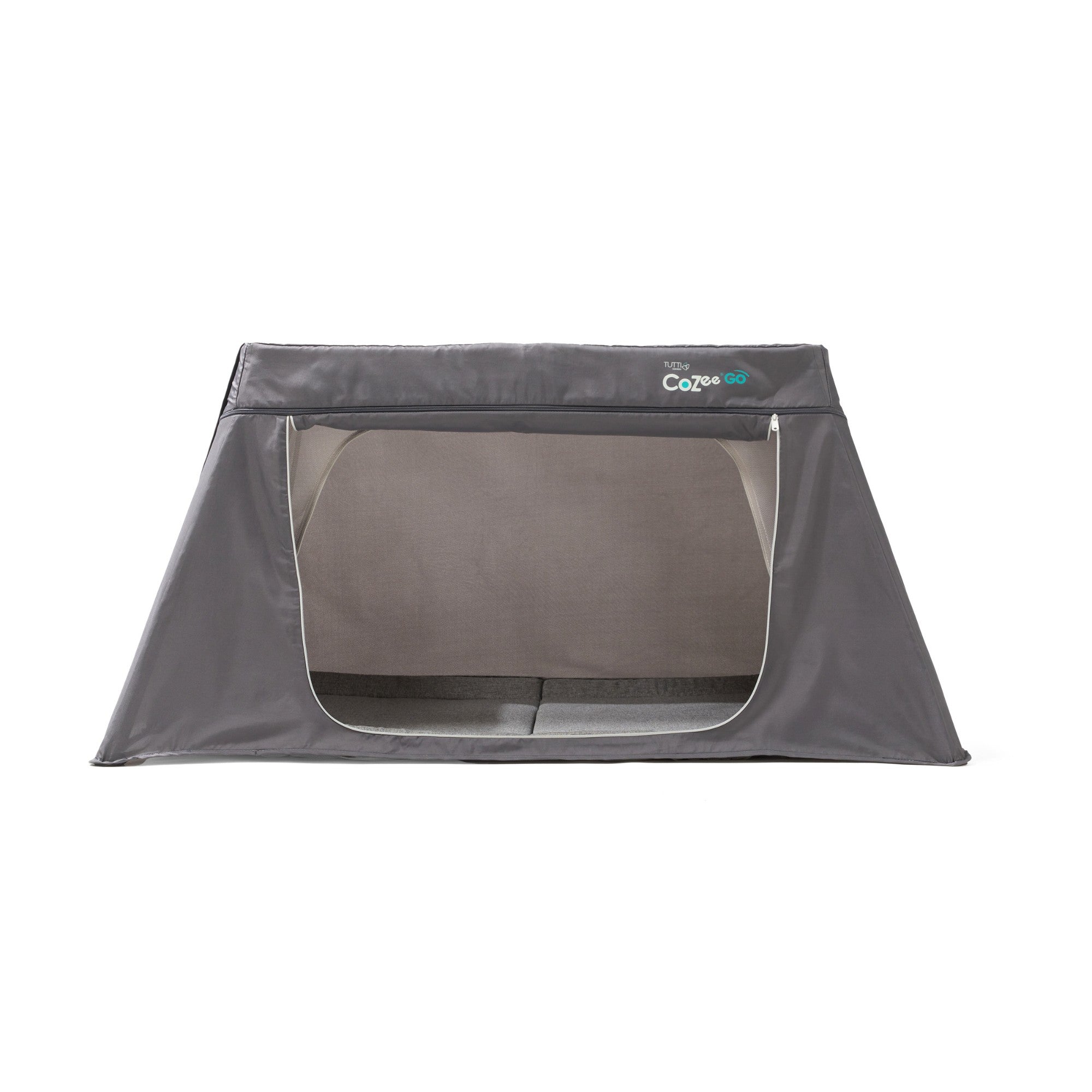 CoZee Go 3-in-1 Travel Cot – Day and night shade zipped open for ventilation and visibility