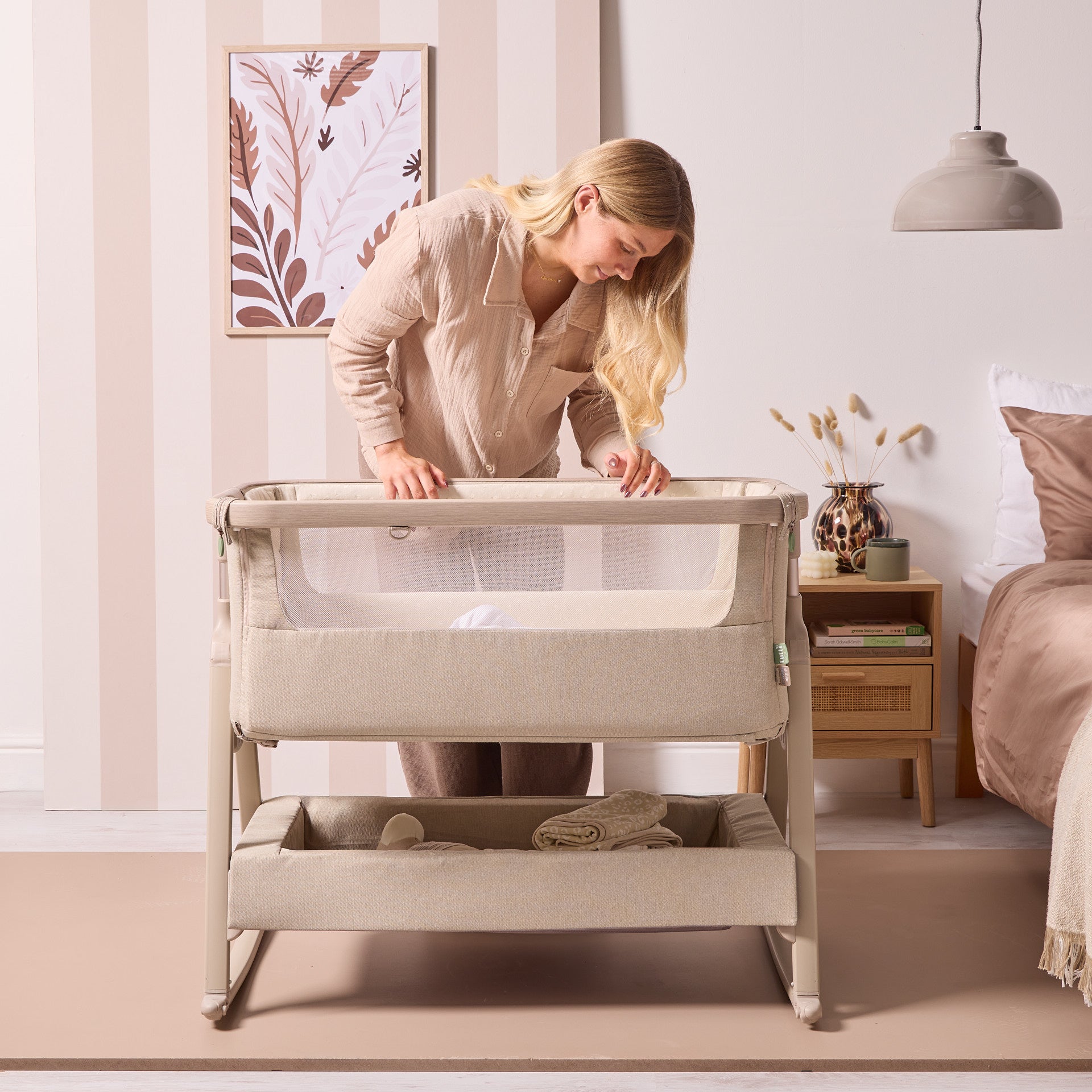Cozee Air 2 Bedside Crib - Soft Walnut / Cocoa | Tutti Bambini