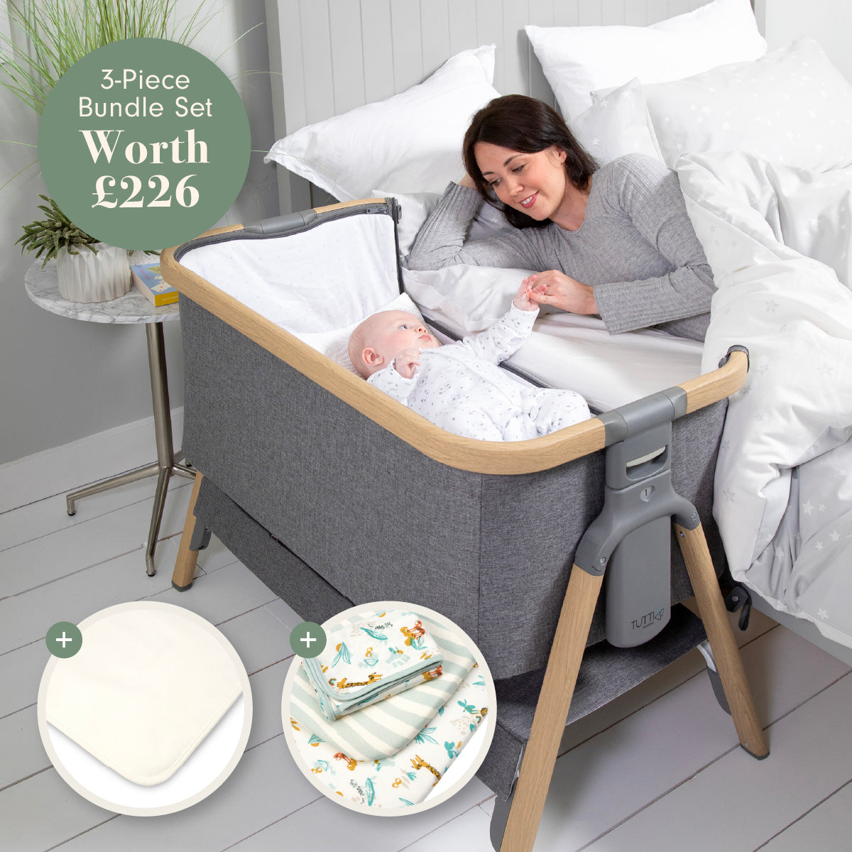 CoZee Bedside Crib Bundle - Run Wild | Tutti Bambini