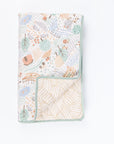 Cutout view of the Good Life cot bed coverlet with reversible woodland and countryside inspired print
