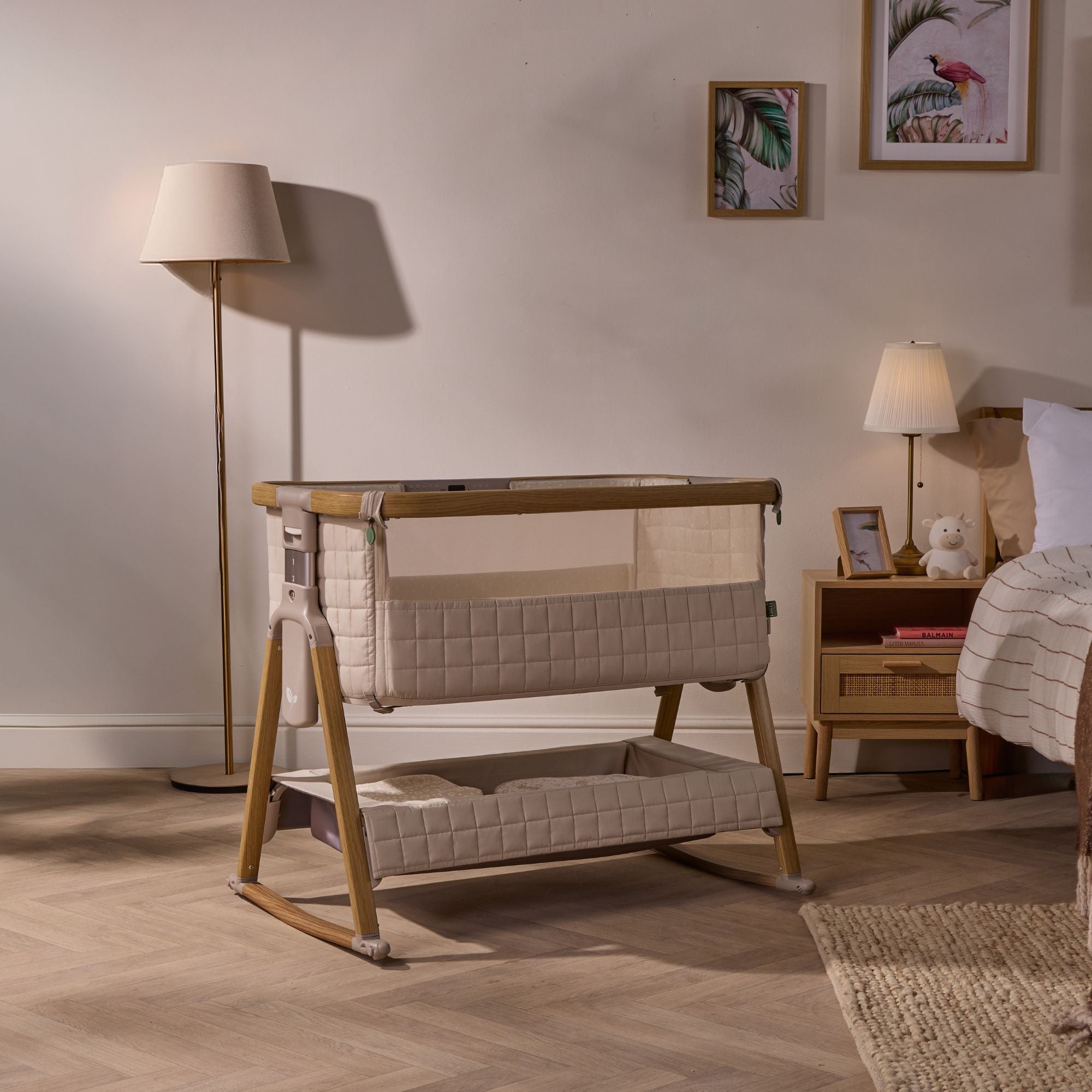 Cozee Sense Bedside Crib - Toasted Oak / Sand | Tutti Bambini