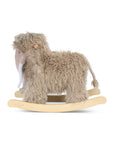 Plush rocking mammoth toy in grey on a white background