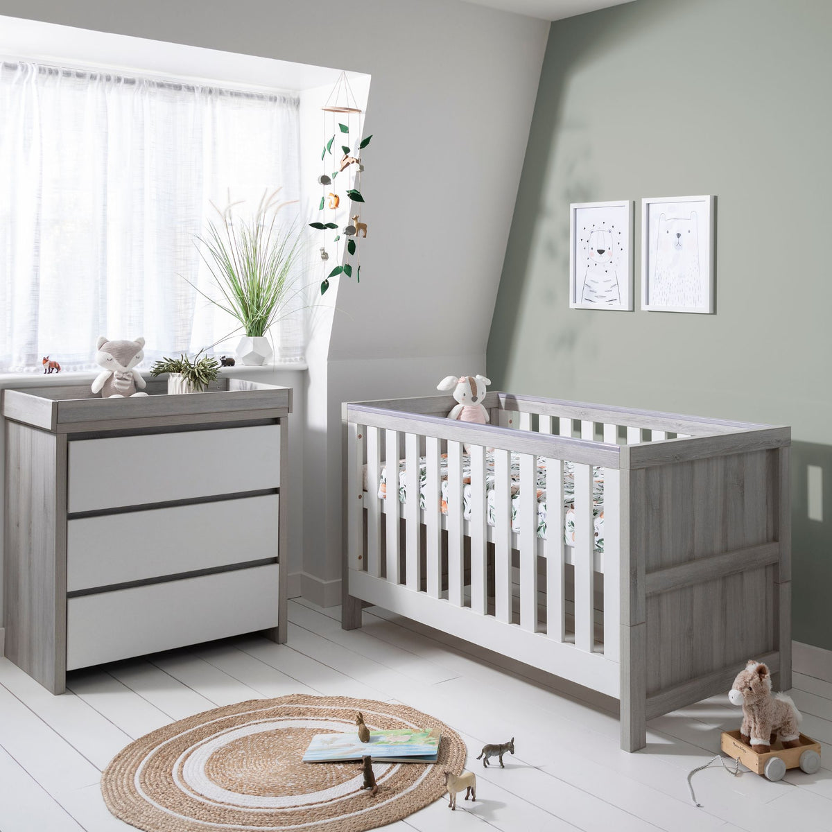 Modena 2 Piece Nursery Furniture Set Grey Ash White | Tutti Bambini