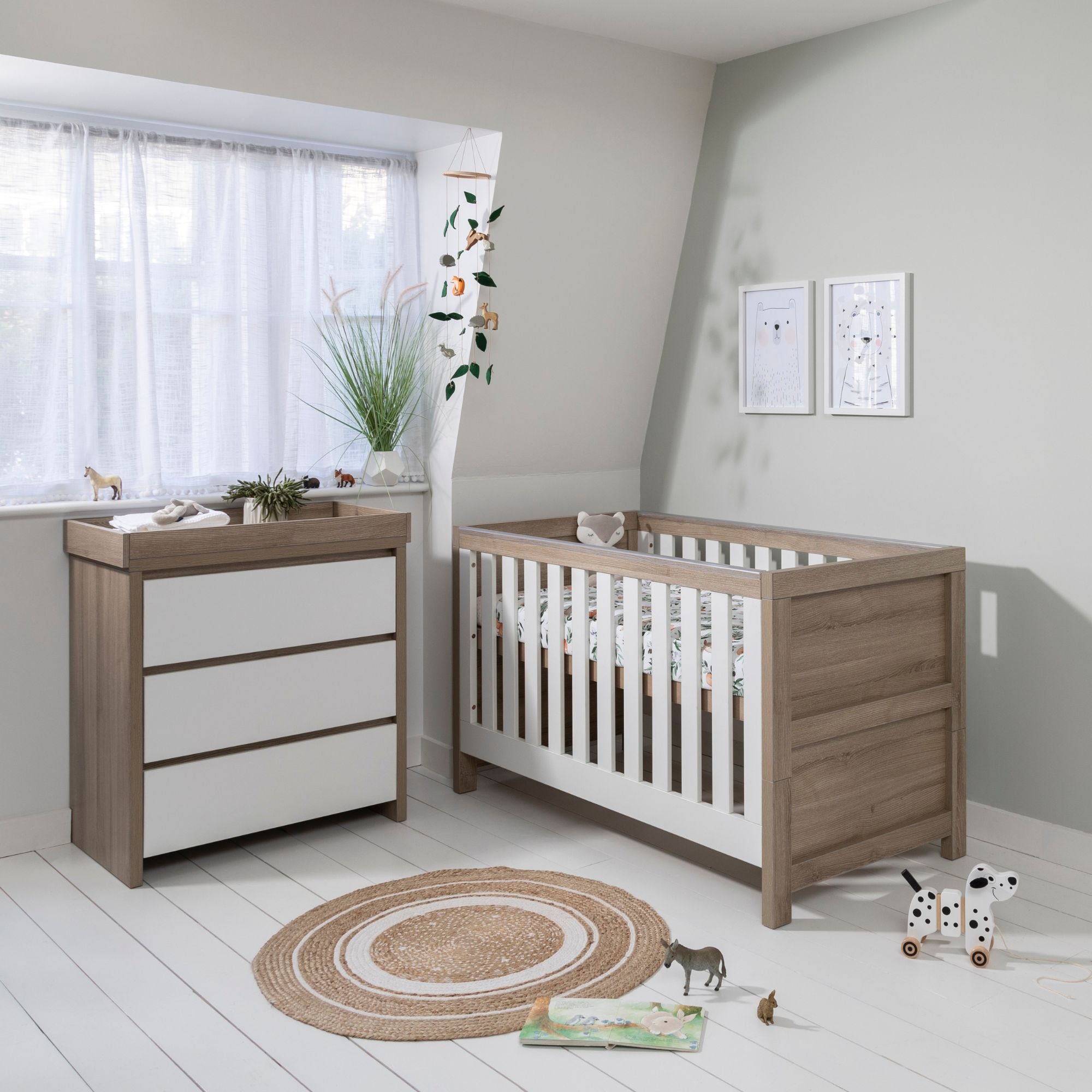 Modena 2 Piece Nursery Furniture Set White Oak Tutti Bambini