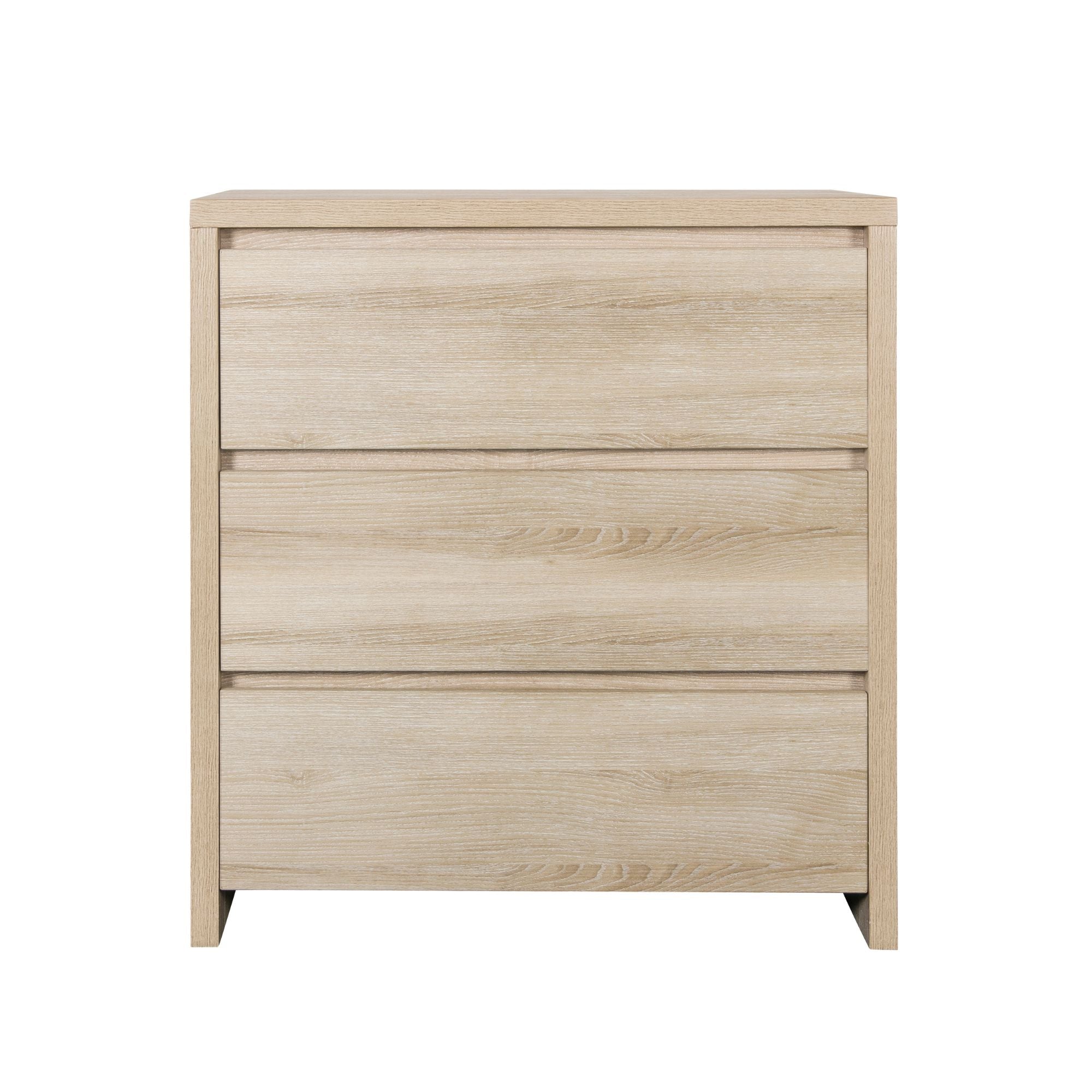 Modena Changing Unit Oak shown from the front, featuring three spacious drawers ideal for nursery storage and baby essentials