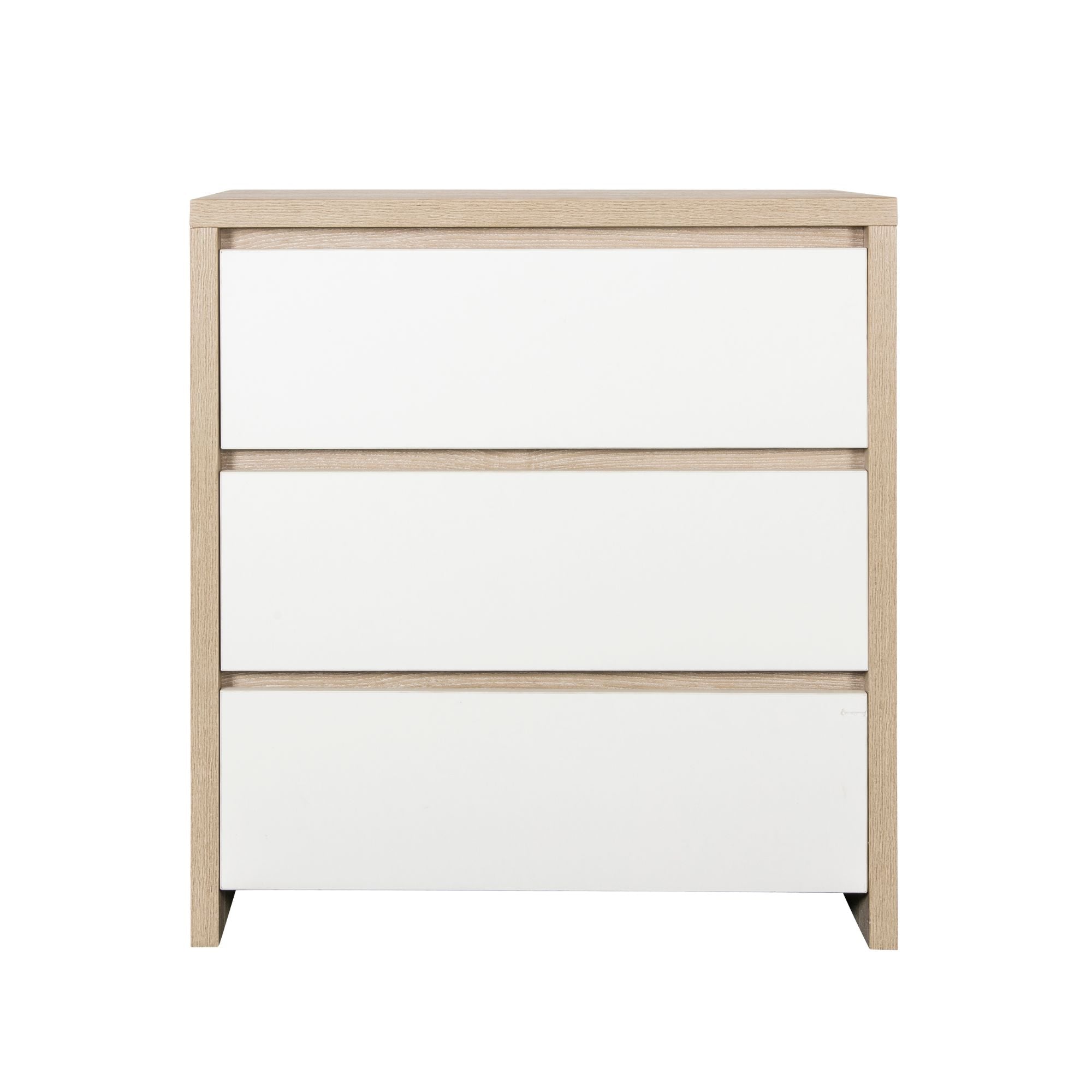 Modena Changing Unit Grey Ash and White with three spacious drawers neatly closed, offering a stylish and compact nursery storage solution.