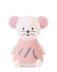 Night light mouse with a pink sweater and lavender design on a white background