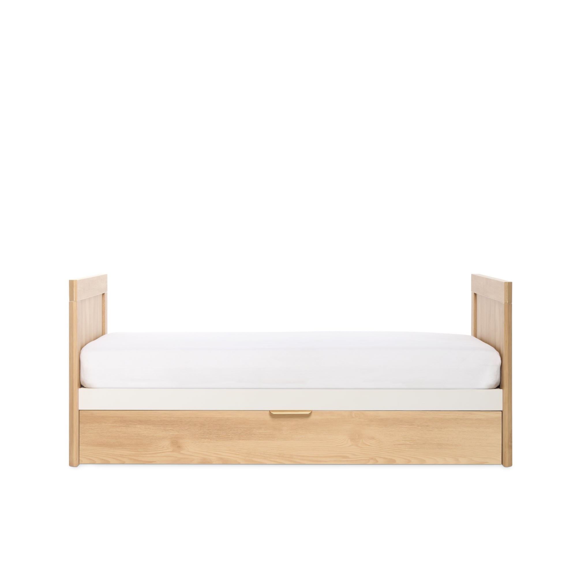 Riley Mini Cot Bed with Drawer - Maple Oak & White