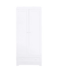 Front view of Rio Wardrobe in White with closed double doors and lower drawer, showcasing clean design and storage functionality.