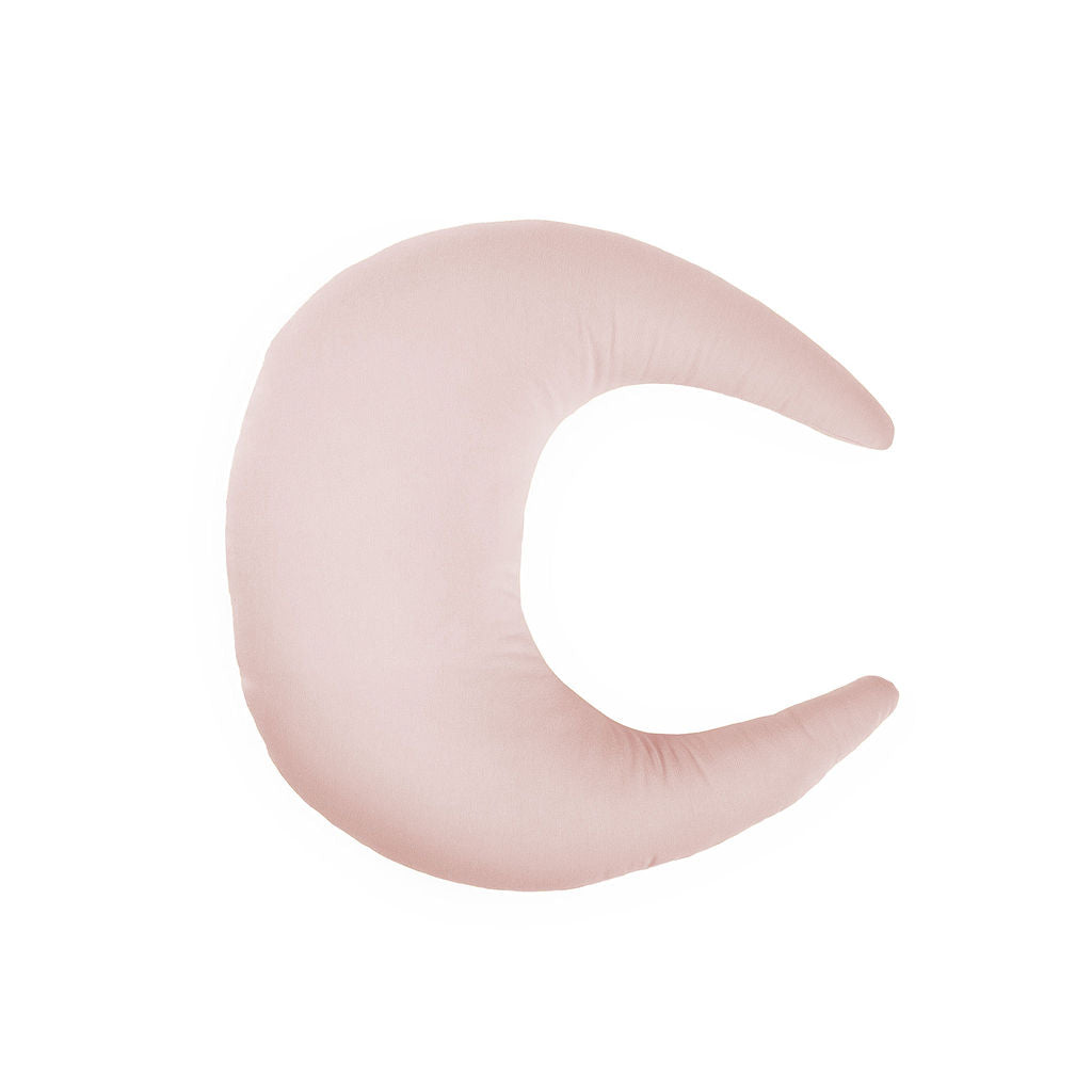 Crescent-shaped SMO nursing pillow in petal, featuring soft organic cotton texture