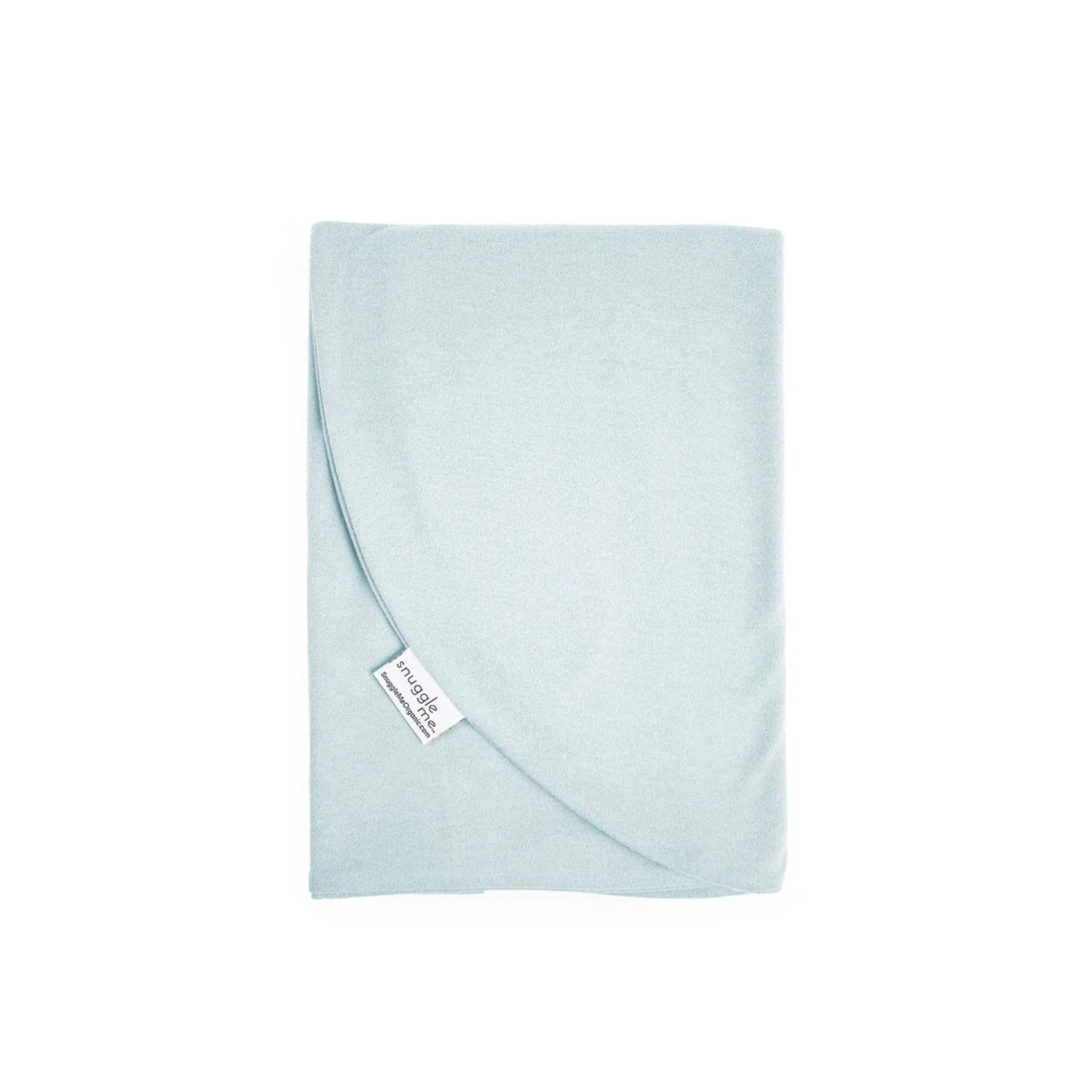 Folded Snuggle Me lounger cover in Bluebell – cutout view highlighting organic cotton fabric and curved stitched detailing