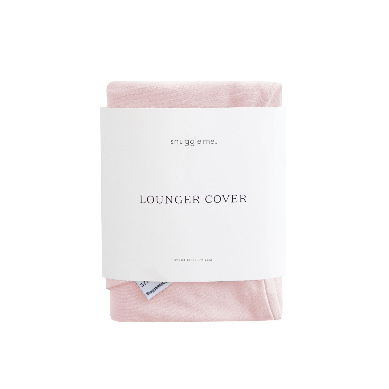 Snuggle Me Lounger Cover in Petal displayed in minimal retail packaging, showing brand label and natural fabric finish.