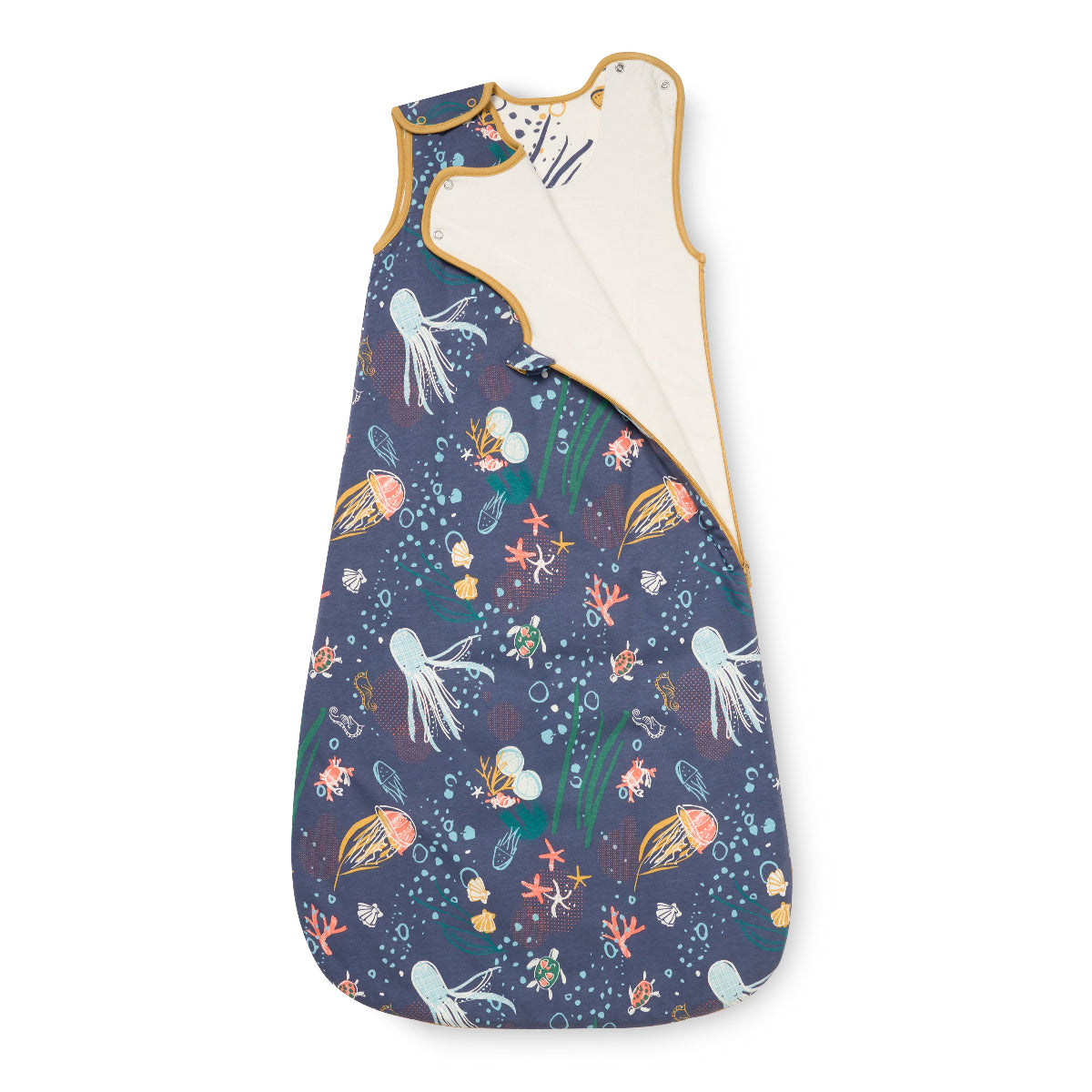 Back cutout view of the Our Planet baby sleep bag 6–18 months, showing breathable bamboo cotton lining and neat finish.