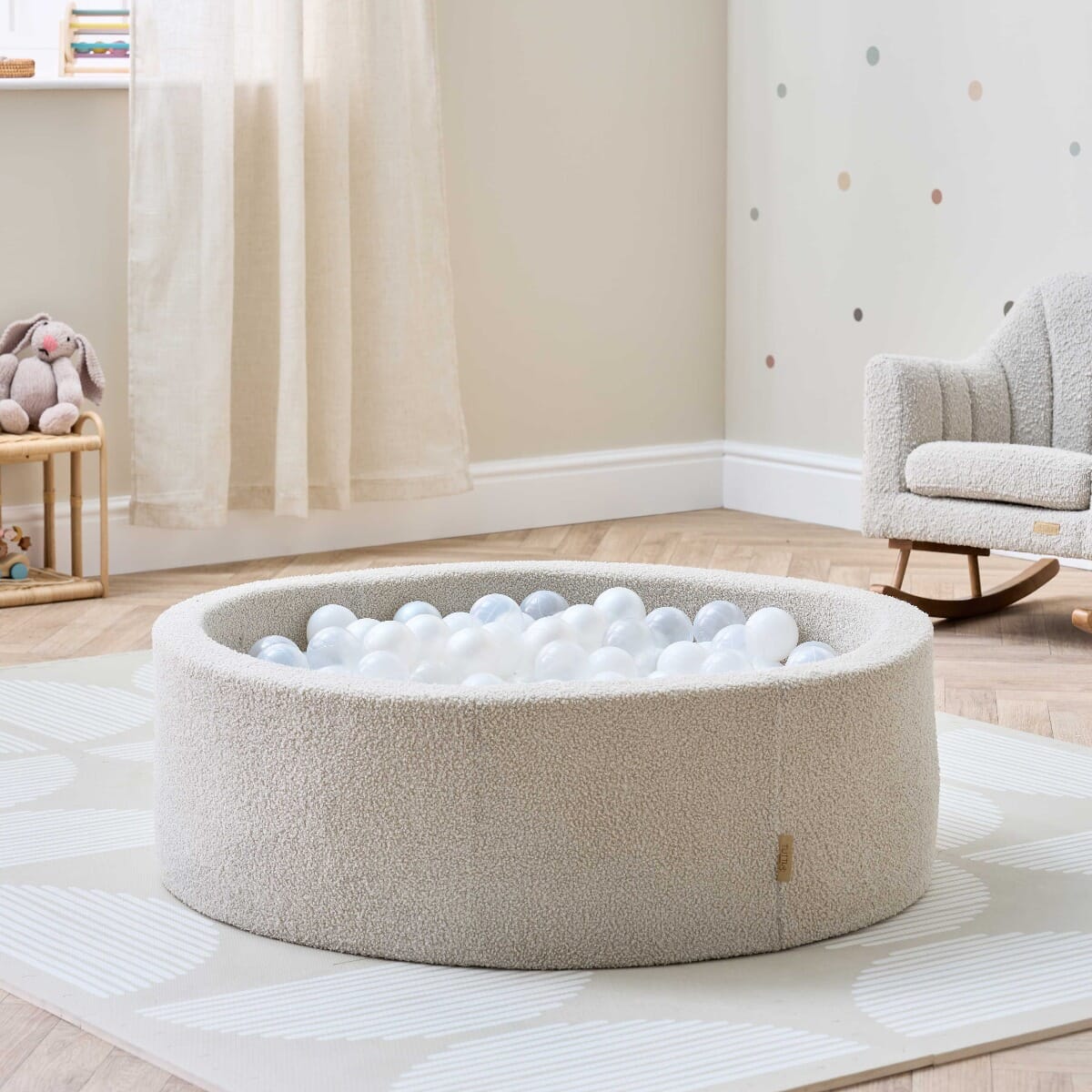 Bola Baby Ball Pit in Mushroom - lifestyle image of the ball pit in a playroom setting