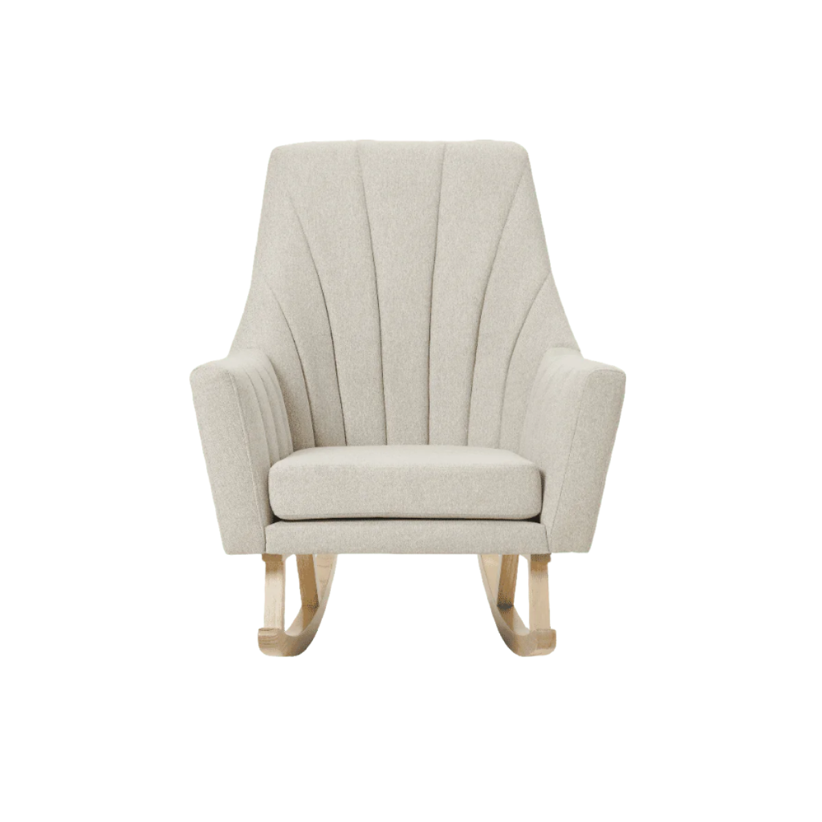 Front-facing view of the Jonah rocking chair in Pebble with a curved backrest design and padded seat for optimal comfort.