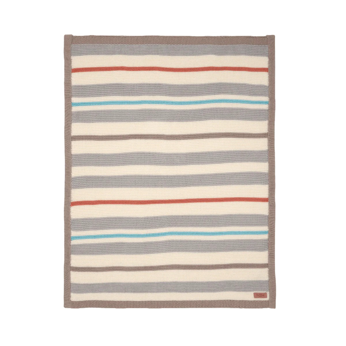 Chunky knitted baby blanket in Cocoon, featuring cosy textured stripes