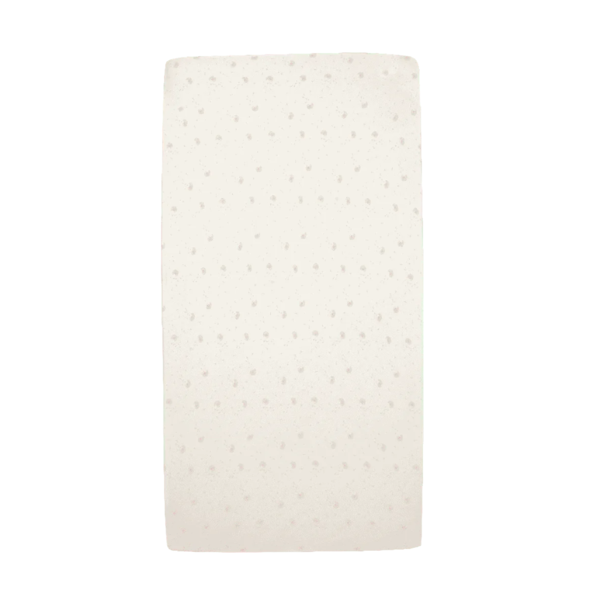 Cocoon cot bed fitted sheet in soft neutral tone with subtle dotted pattern, made from breathable, organic cotton fabric