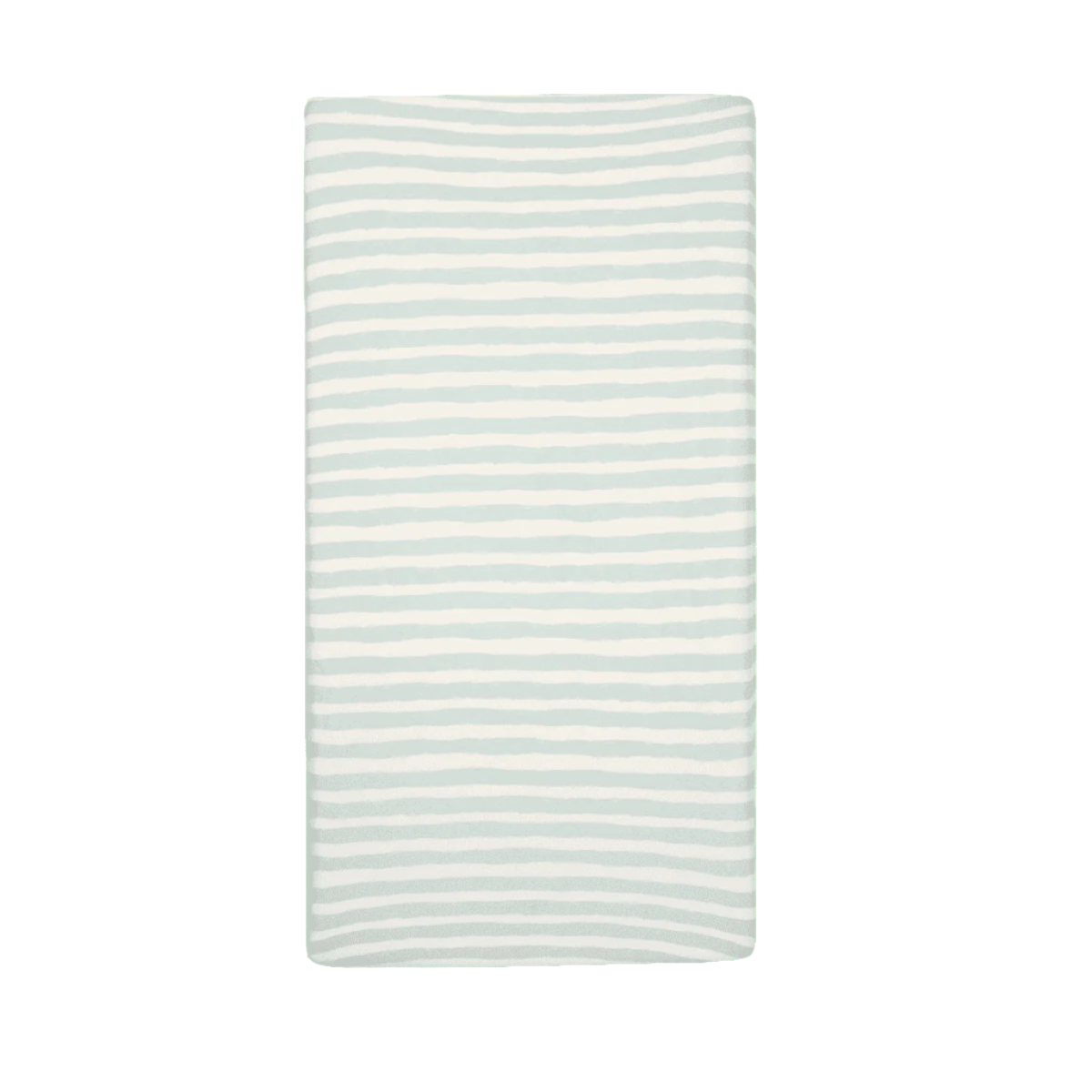 Cot bed fitted sheet from the Run Wild collection with calming hand-drawn mint green stripes on soft organic cotton