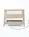 CoZee Air 2 bedside crib in soft walnut and cocoa demonstrating gentle incline setting to help ease reflux.