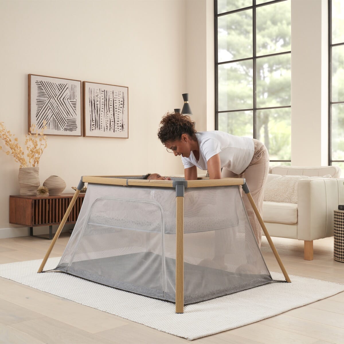 CoZee Go Travel Cot > lightweight travel cot with breathable mesh sides for easy access and visibility