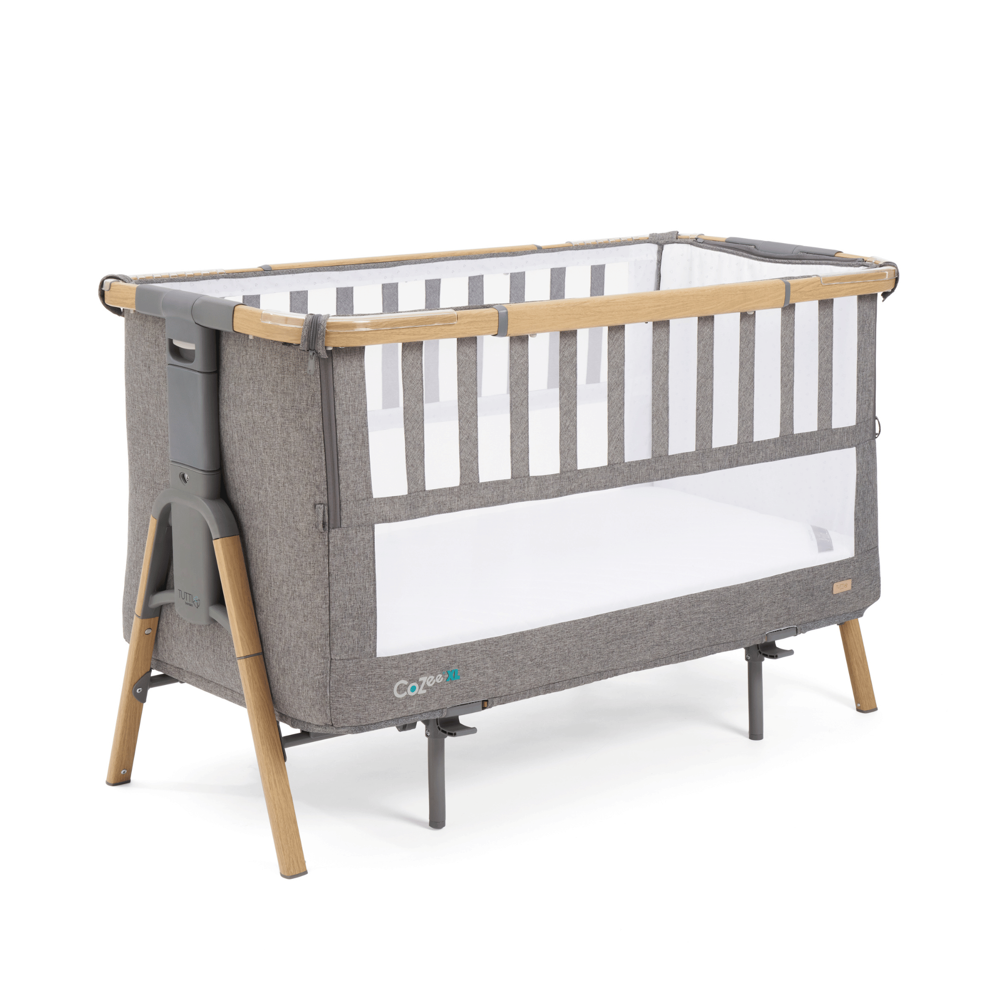 CoZee XL Cot Bed in Oak and Charcoal, offering a spacious sleeping area for growing toddlers