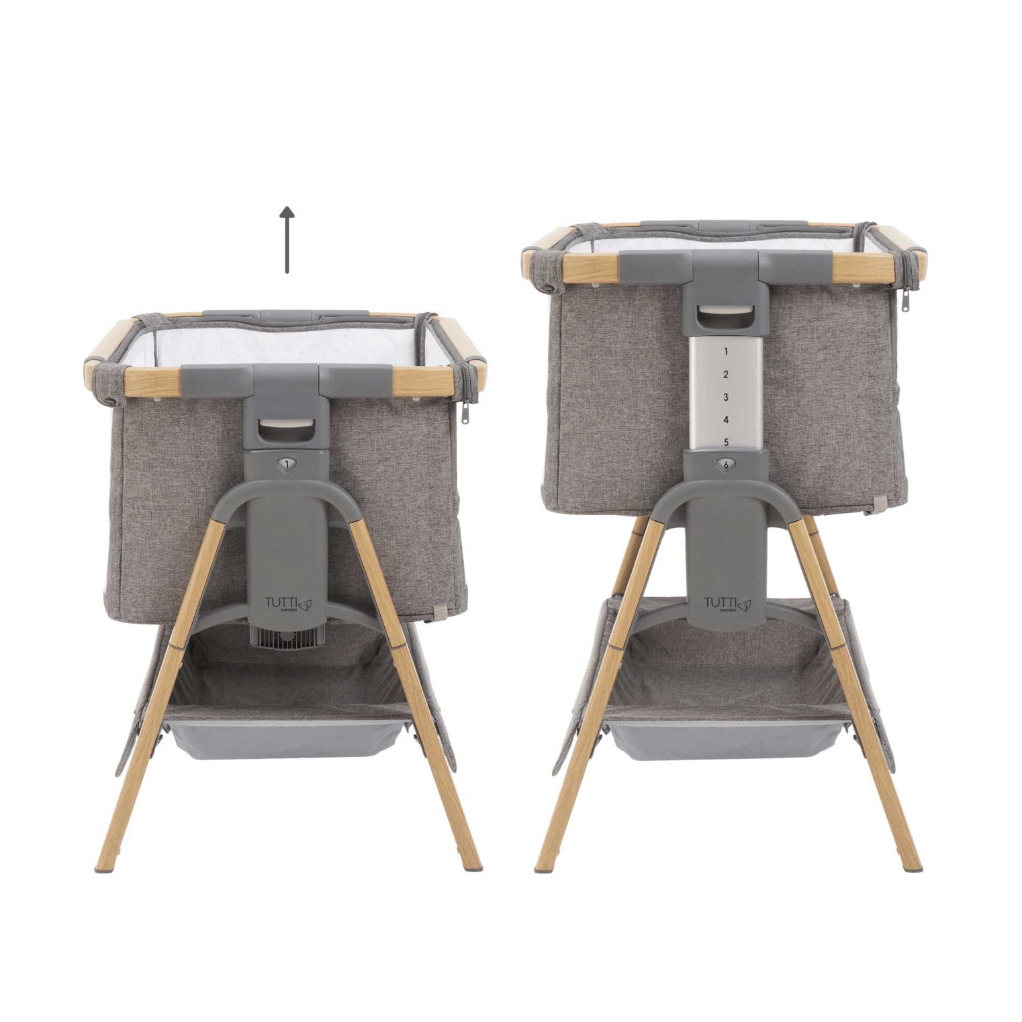 CoZee XL in Oak and Charcoal, featuring six adjustable height positions for a custom fit