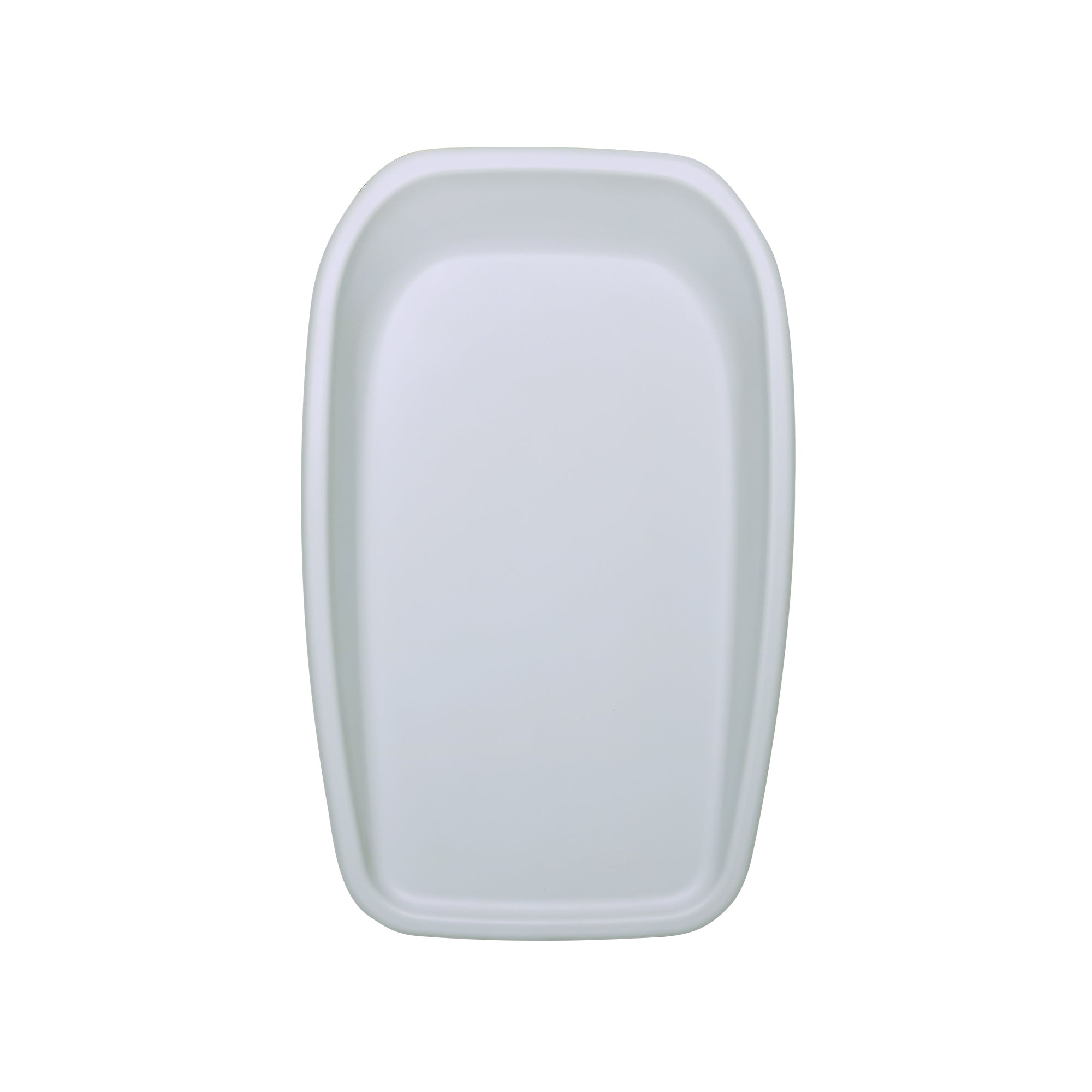 Front cutout view of the Cushi baby changing mat in cloud grey, designed with smooth contours and raised protective edges