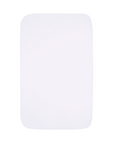 Cutout view of the Essentials crib fitted sheet in white, made from soft, breathable fabric for a snug and comfortable sleep surface