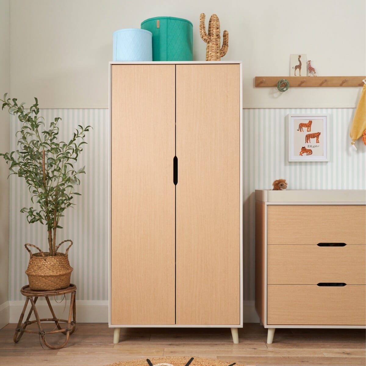 Fika Wardrobe Light Oak & White Sand | Tutti Bambini