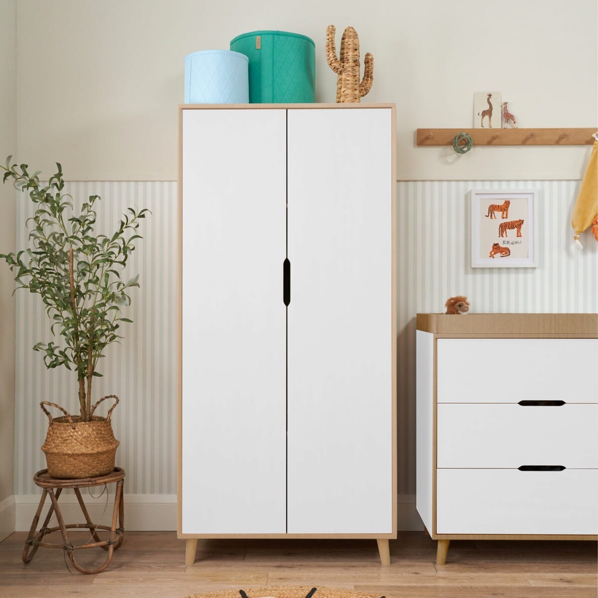 Flair Noomi Nora Kids Wardrobe In White - 2-Door With Hanging Rail & Shelves - Pine Wood Construction
