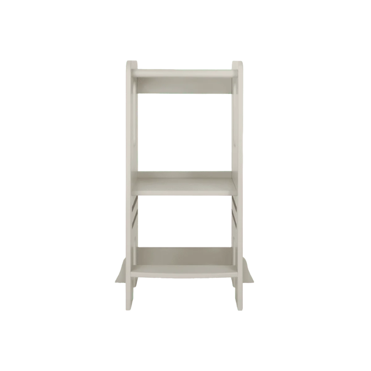 Front cutout view of the Helping Hands Montessori toddler learning tower in mushroom finish, showing sturdy frame with adjustable step heights