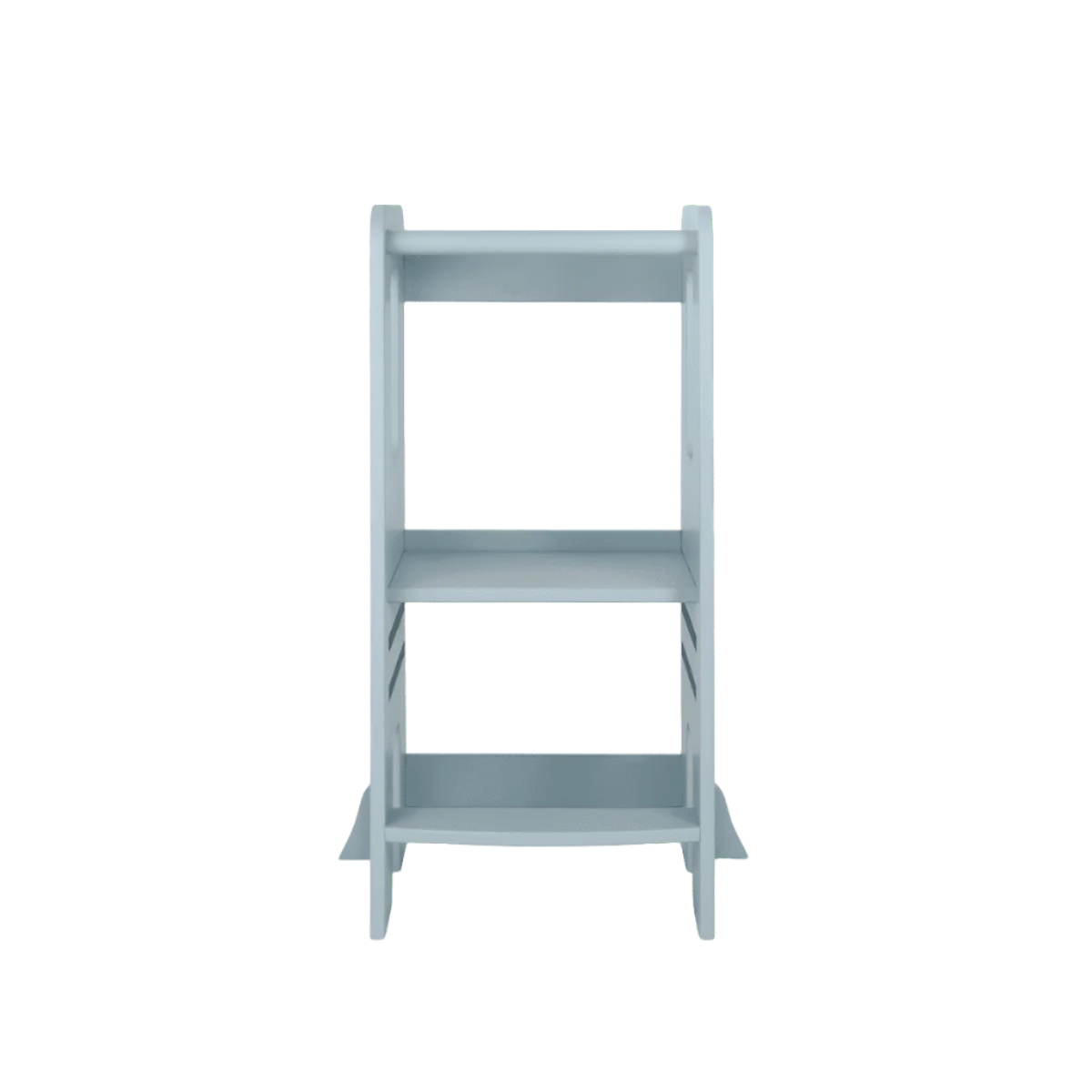 Front view of the Helping Hands Montessori toddler learning tower in ocean stone, featuring sturdy frame with adjustable step platform