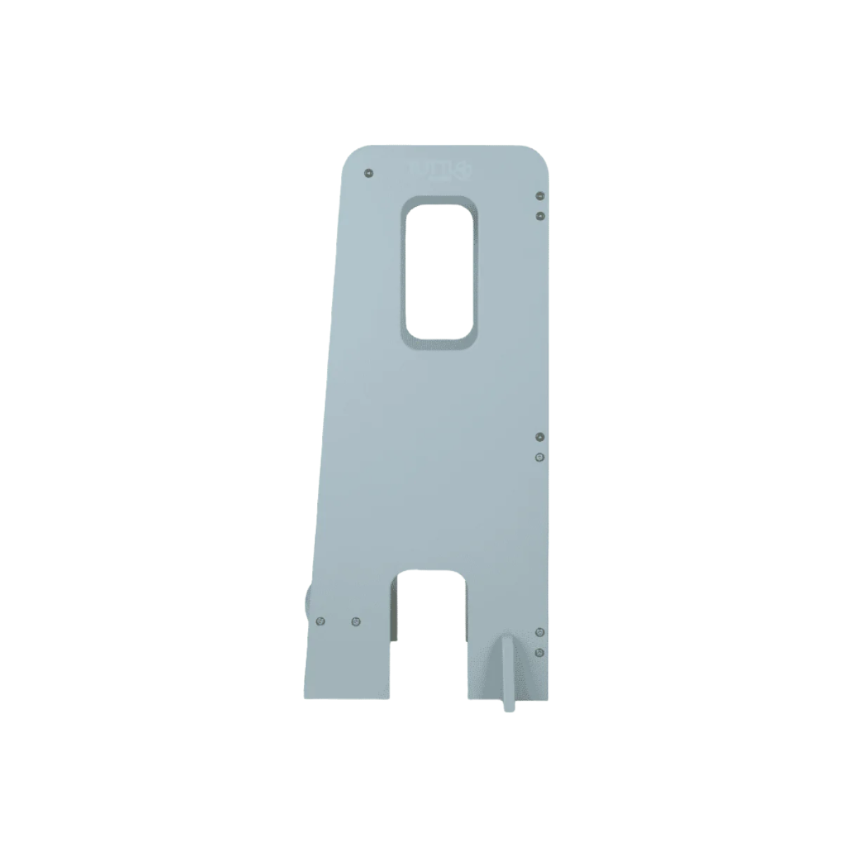 Side profile of the Helping Hands Montessori toddler learning tower in ocean stone, with cut-out handle and wide base for stability