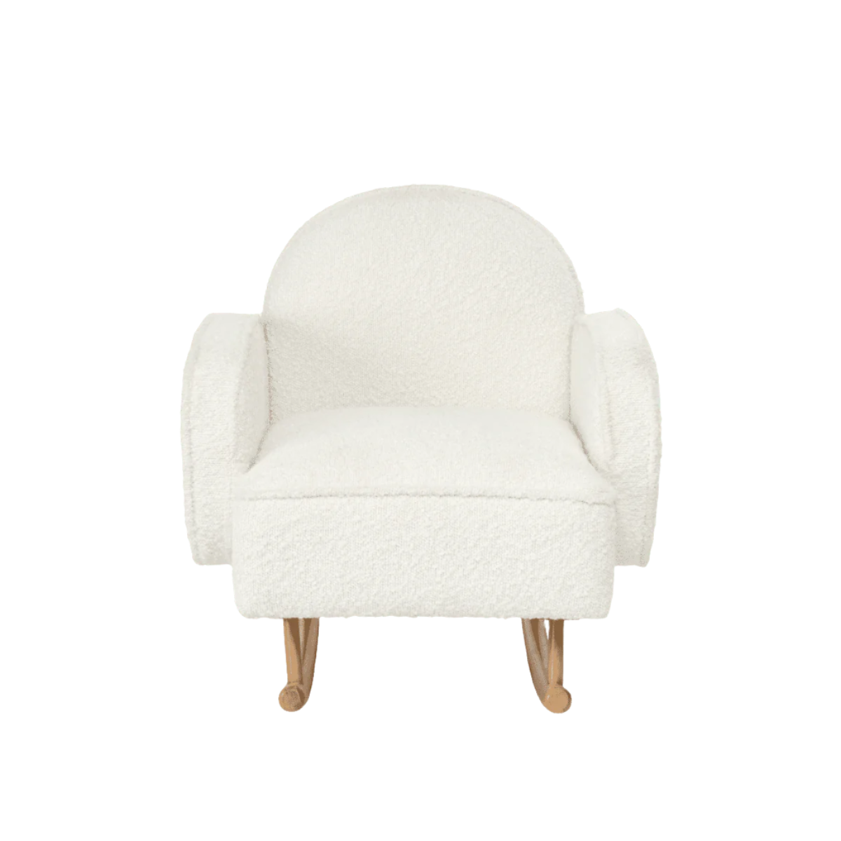 Front view of the Micah Mini Me Rocking Chair in Fresh Cream on white background, showing plush seat and curved backrest for toddler support.