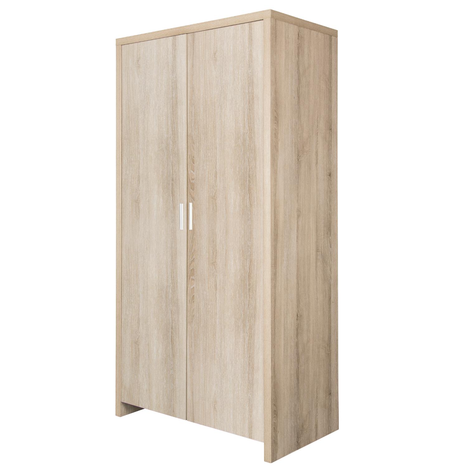 Modena wardrobe in oak finish displayed with closed doors against a white background, highlighting the clean lines and contemporary style suitable for both modern nurseries and bedrooms.