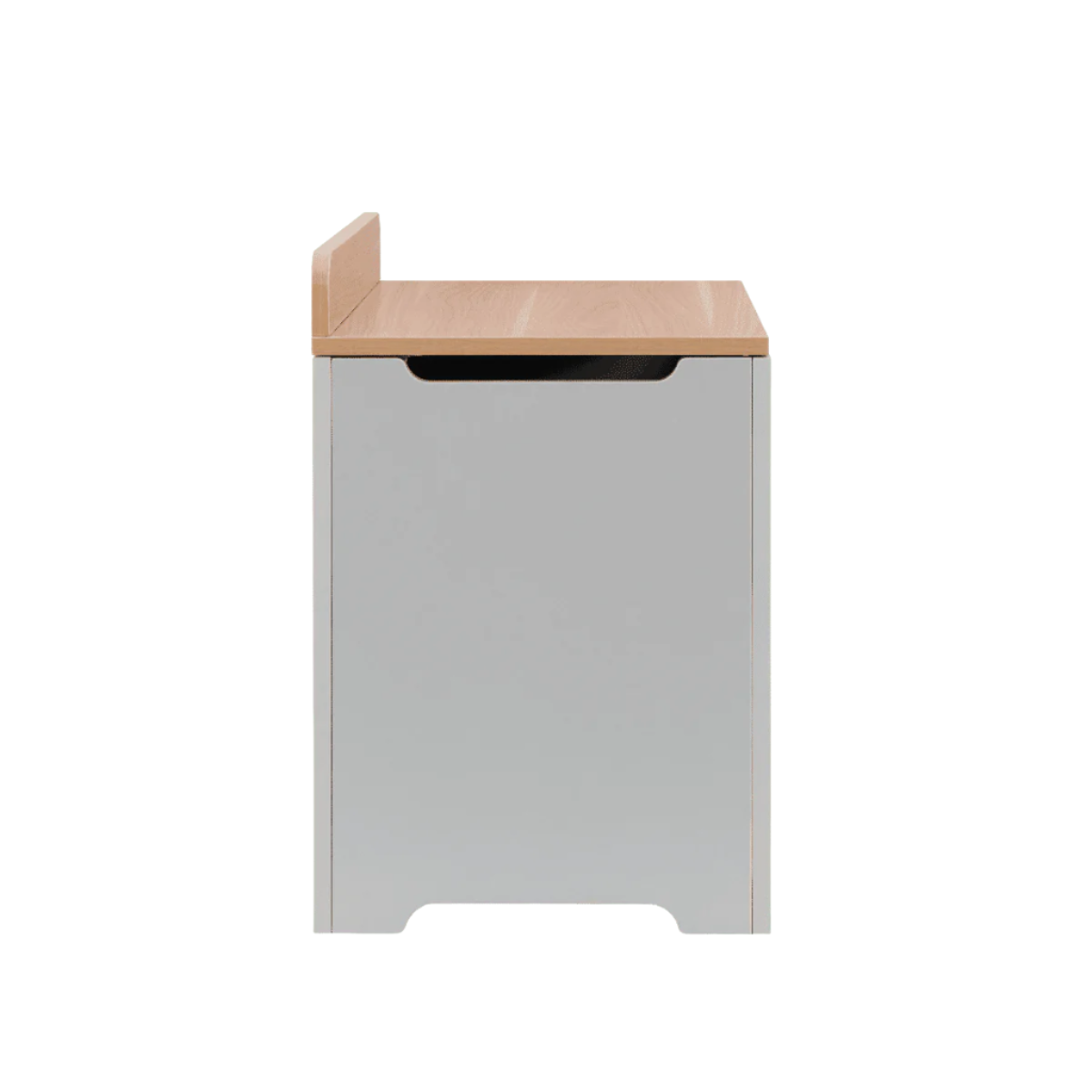Rio Toy Box Dove Grey and Honey Oak designed with smooth side cut-out handles for easy movement and effortless room-to-room portability