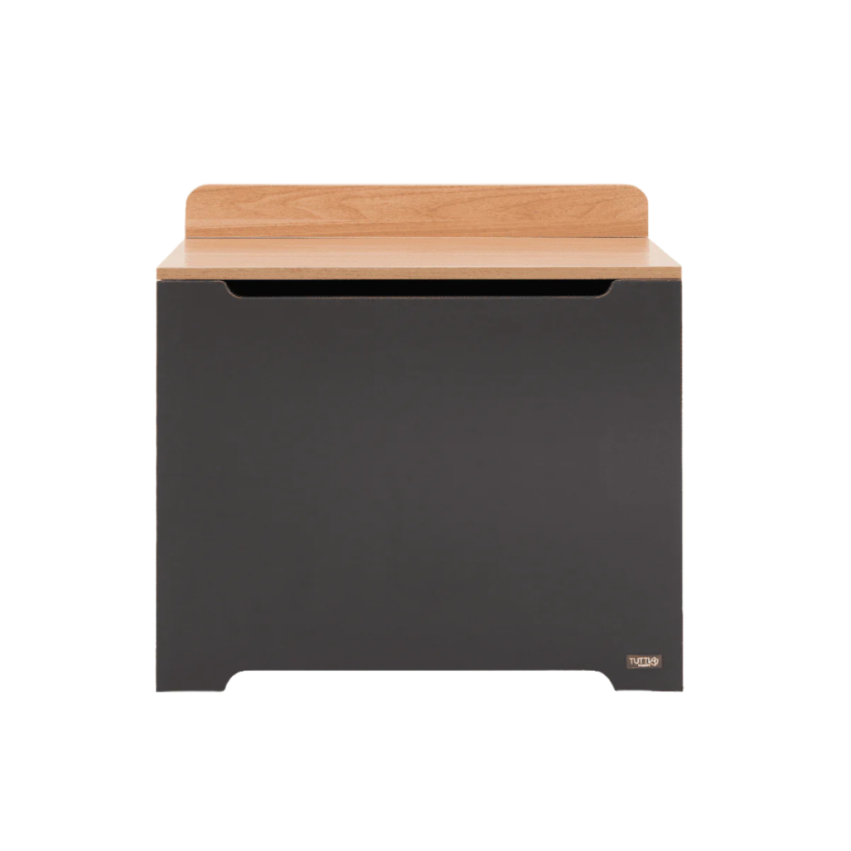 Rio Toy Box Slate Grey and Honey Oak with child-friendly cut-out handles for safe opening