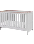 verona cot bed in dove grey and oak - converts from a cot to a toddler bed and day bed, offering long-lasting use from birth to around five years