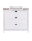 Verona chest changer in white and oak with a detachable changing top and three storage drawers for nursery organisation.