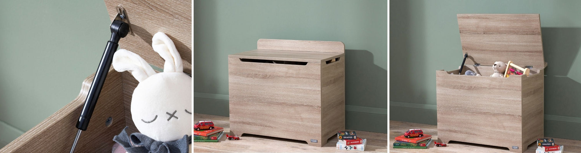 Image showcasing our Modena toy box, ample nursery storage
