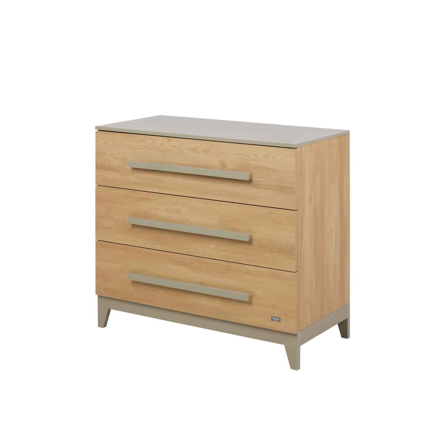 Hallee chest changer in sage and golden oak without changing top, showcasing clean lines and minimalist sage handles.
