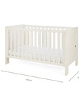 An infographic of a cot bed with dimension markings showing 145 cm length, 78 cm width, and 81.5 cm height, on a plain white background.