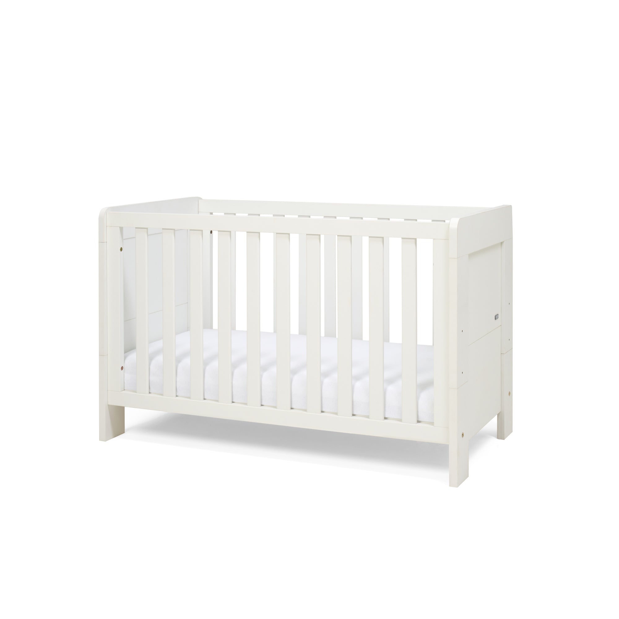 Alba Mini Cot bed with white mattress on a white background