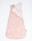 Cutout view of Tiny Tails baby sleep bag in pink woodland print with soft inner lining and easy-access side zip