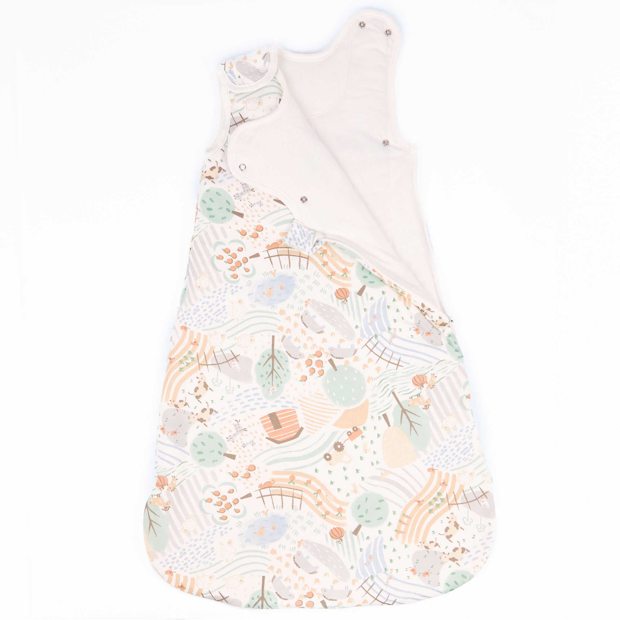 Cutout view of Good Life baby sleep bag showing full pattern and soft inner lining, designed for snug, breathable comfort