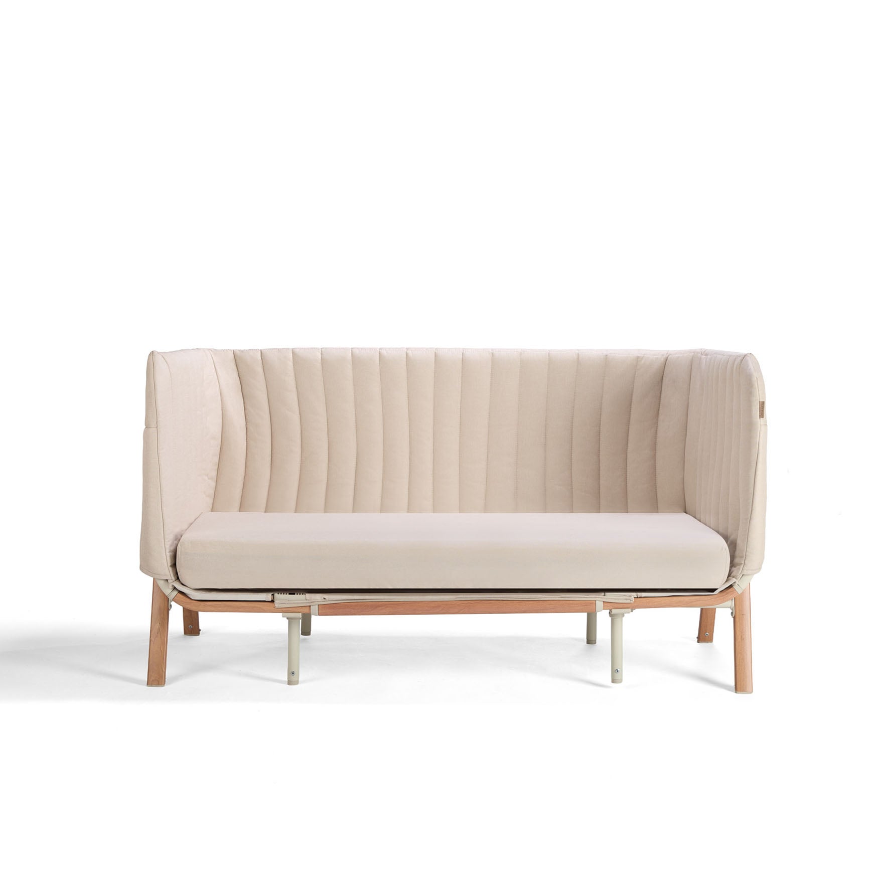 Front cutout view of the CoZee XL Scandi in sofa mode, with padded upholstery and supportive wooden frame